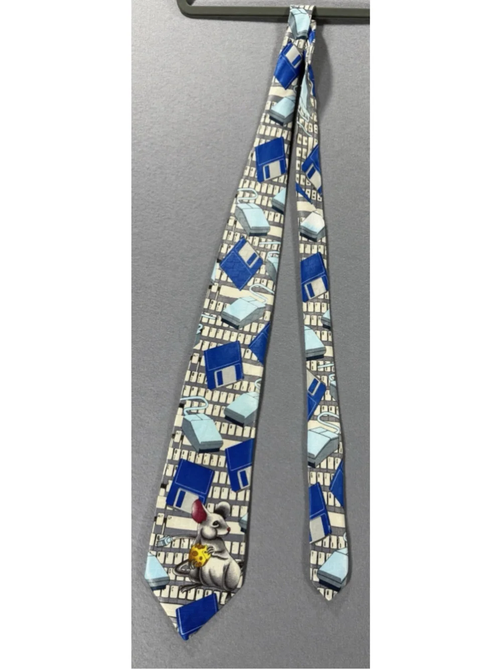 Men’s Tie Addiction Funny Computer Mouse Blue Nerd IT Floppy Disk Geek